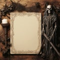 blank notebook frame Halloween theme, Satan, Grim Reaper